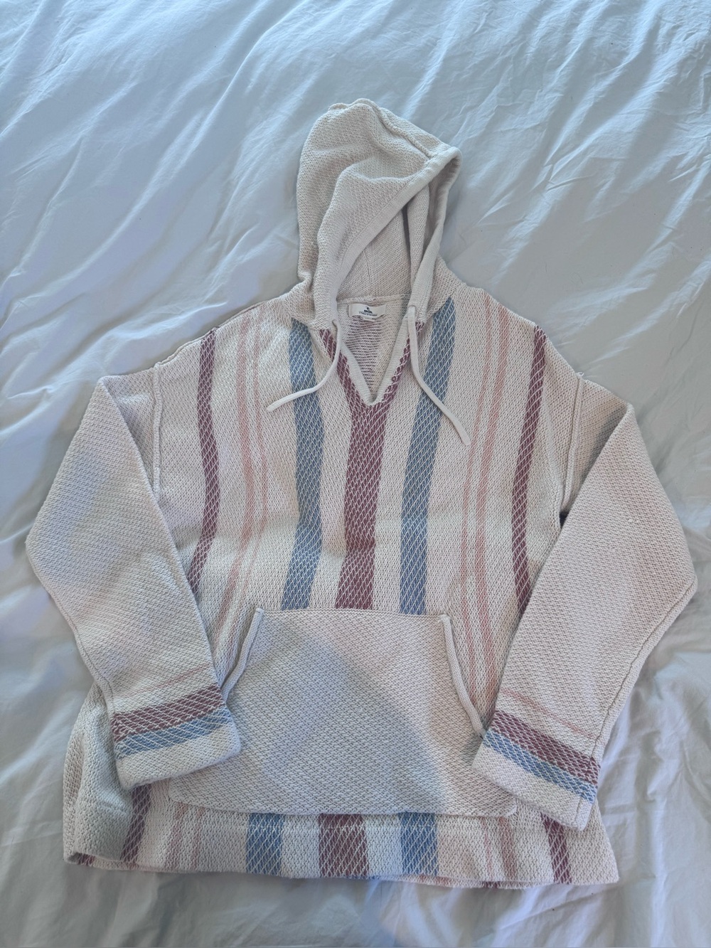 Women's Hooded Baja Sweater in Cream with Blue & Pink Stripes